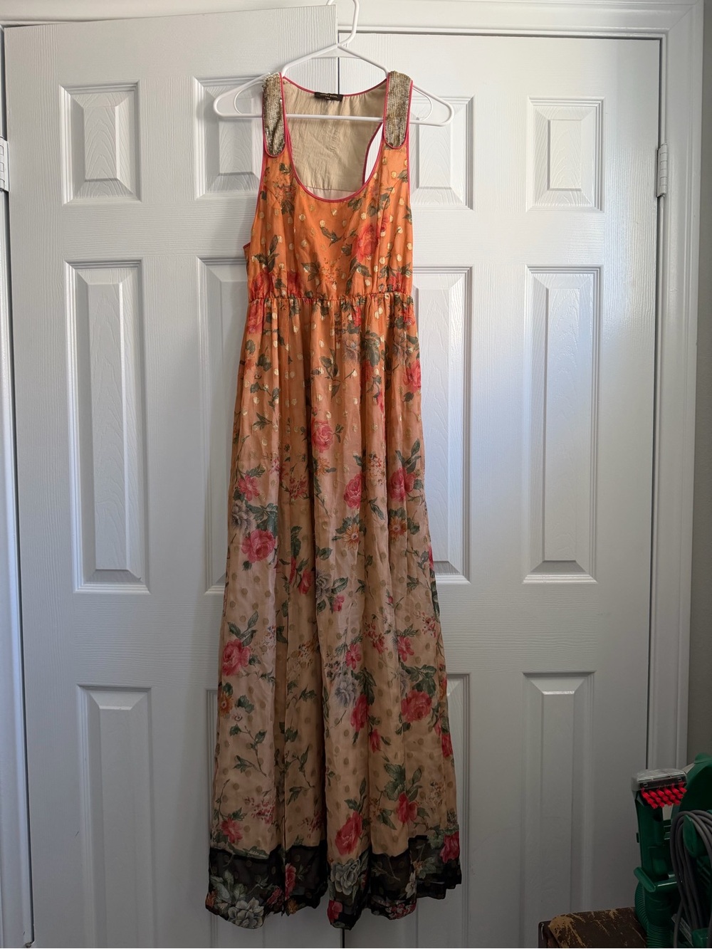 Floral Peach and Pink Maxi Dress with Embellished Straps